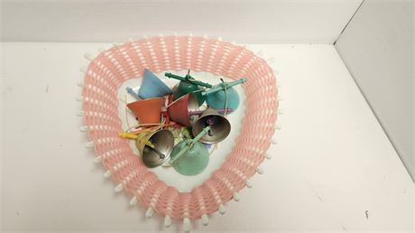 Plastic Tray & Vintage Small Bells