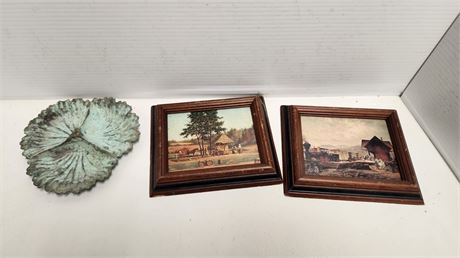 2 Pictures & Metal Decorative Dish