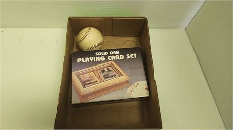 Vintage Baseball & Solid Oak Playing Card Set