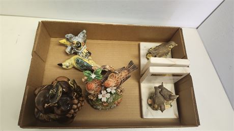 Collectable Bird statue & Working Music Box& Book Ends & Mushroom Statue