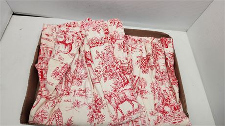 2 Vintage Red & White Curtains. Good Condition