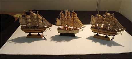 3 Vintage Small Wood Sail Boats