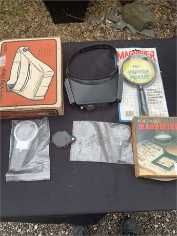 Magnifying Glass Lot All Different Sizes And Styles And Magnifying Visor
