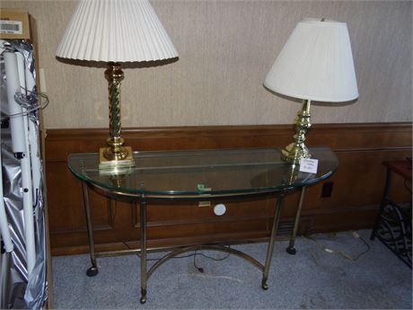 Glass Top Table and Two Lamps