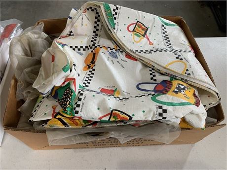 Vinyl Table Cloths And Sheer Floral Curtains Lot