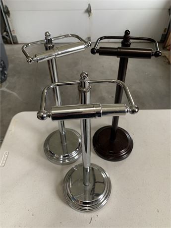 Lot Of 3 Silver Free-Standing Toilet Paper Roll Holders