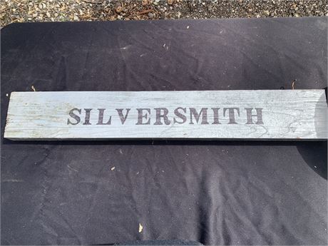 Vintage Handmade Wood Silversmith Wall Art Sign With Hanger