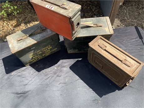 Set Of 4 Vintage Metal Military Ammo Boxes
