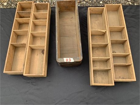 5 Piece Lot Of Vintage Wooden Storage Trays