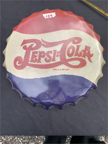 Pepsi Cola Bottle Cap Shaped Metal Sign Wall Art Decor