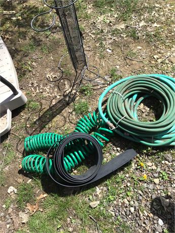 Metal Plant Stand And Garden Hose Lot