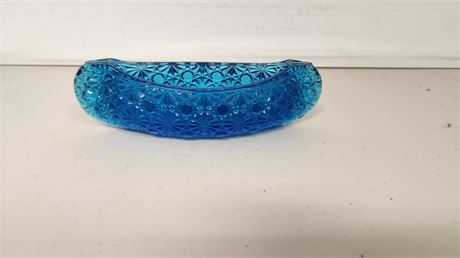 Unmarked Blue Canoe Shaped Vase