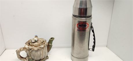 Old Tea Pot & Uni-Vac Stainless Steel Thermos