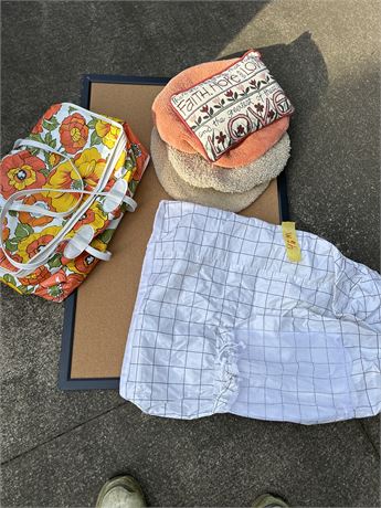 my laundry, miscellaneous bags and corkboard