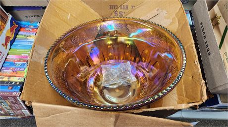 Indiana Glass Iridescent Gold Carnival Glass Punch Bowl & Cups Set