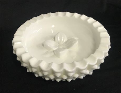 Fenton? Hobnail Floral Milk Glass Ashtray
