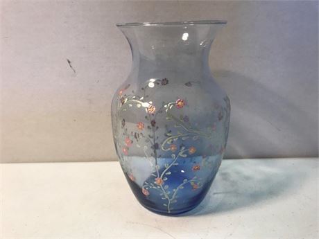 Floral Blue Glass Vase