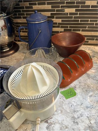Juicers, Taco Tray, Wood Bowl and Kettle