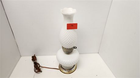 Hobnail White Milk Glass Electric Hurricane Lamp
