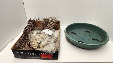 Fairy Garden Fence & Rocks & Flower Pot Tray With Wheels