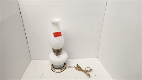 Hobnail White Milk Glass Electric Hurricane Lamp