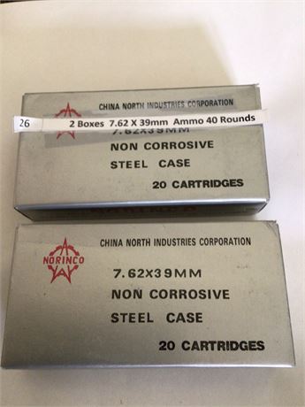 2 Boxes 7.62 x 39mm ammo 40 rounds