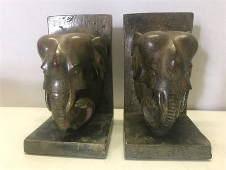 Carved Elephant Bookends