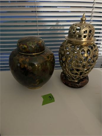 Vintage Chinese Cloisonne Jar, Japanese Brass Temple jar