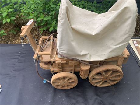 Vintage Western Covered Wagon Wood Table Lamp Oregon Trail Little House Style