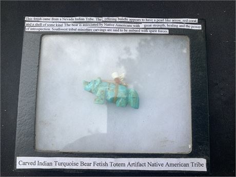 Carved Indian Turquoise Bear Fetish Totem Artifact From Native American Tribe