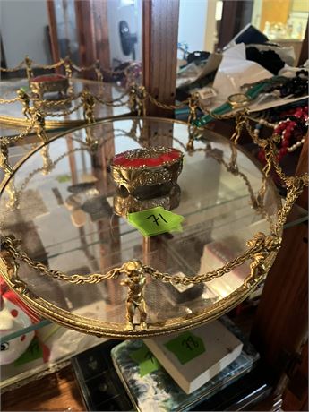 Vintage Mirrored Tray and Trinket Box