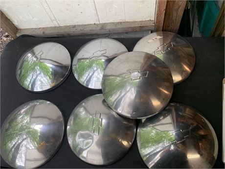Vintage Silver Color Chevy Chevrolet Car Tire Hub Cap Lot Of 7 11.5" In Diameter