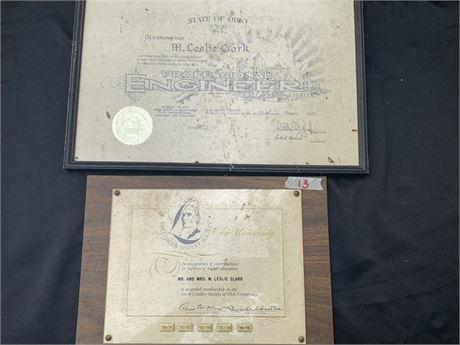 Vintage Framed Engineering License And Award
