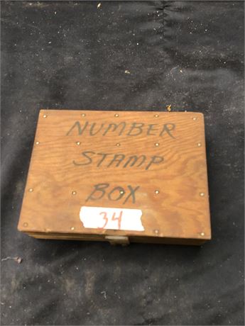 Vintage Number Stamp Set In Wooden Case