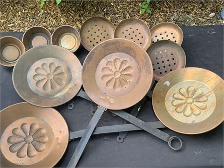 Vintage Copper Hearth Lot Hearth Pans, Dippers and Skimmers