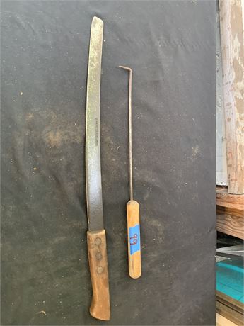 Vintage Village Blacksmith Butcher Knife and Wooden Handle Meat Hook