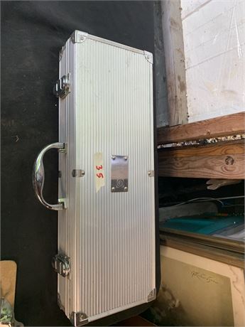 Silver Aluminum Metal Multipurpose Storage Case With Holding Straps Inside