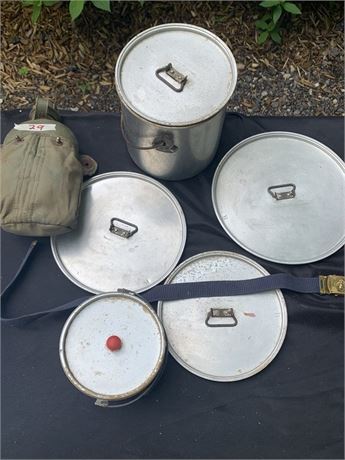 Vintage Boy Scout Camping Lot Canteen Belt Cookware Pots