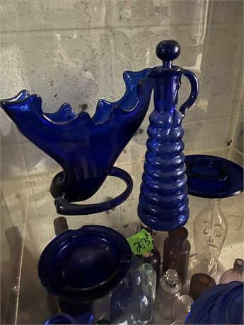 Collectible Blue Glass Vase, Ashtray, Art