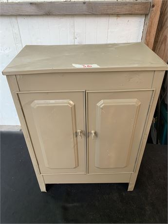 Vintage Metal Storage Cabinet With Flip Top Lid Two Doors And Vented Sides