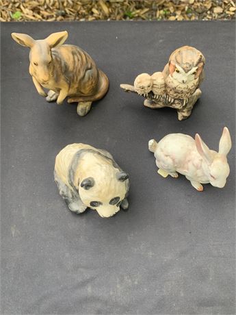 Vintage Ceramic Figurine Lot Owl Panda Rabbit Kangaroo By Lefton And Goebel