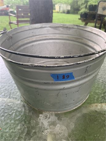 Vintage Silver Color Galvanized Metal Lawn And Garden Or Wash Bucket