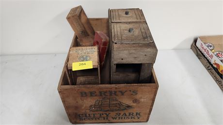 Wood Whiskey Crate & Wood Kraft Cheese Crate & Velveeta Crate & Sewing Drawer