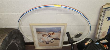 Vintage Hula Hoop & Framed Picture