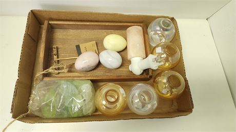 Alabaster Eggs & Salt Rock Nightlight & Miscellaneous Items