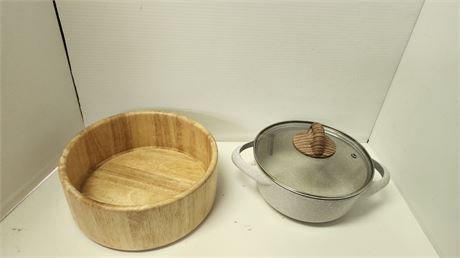 Wood Serving Bowl & Masterclass Ceramic Pot & Lid