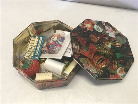 Tin of Sewing Supplies