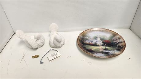 Alabaster Doves & Collector Plate