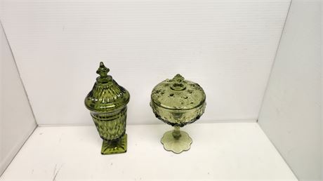 2 Vintage Green Candy Dishes