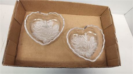 2 Home Beautiful Home Design Heart Dishes. Possibly Lead Crystal